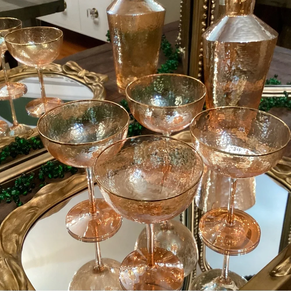 4 Anthropologie iridescent honey luster champagne glasses Zaza collection - NIB